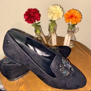 Vera Wang Jeweled Black Suede Flats